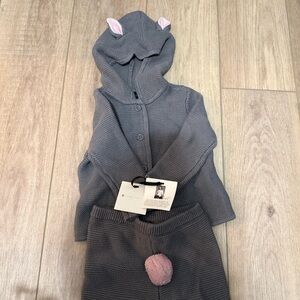 Victoria Beckham Kids Gray Knit Hoodie and Pants Set with Pink Accents